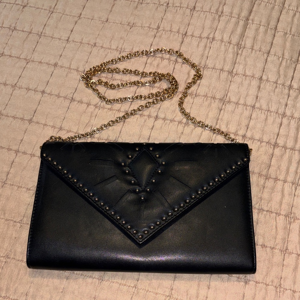 Aldo Elegant Black Clutch with Gold Chain